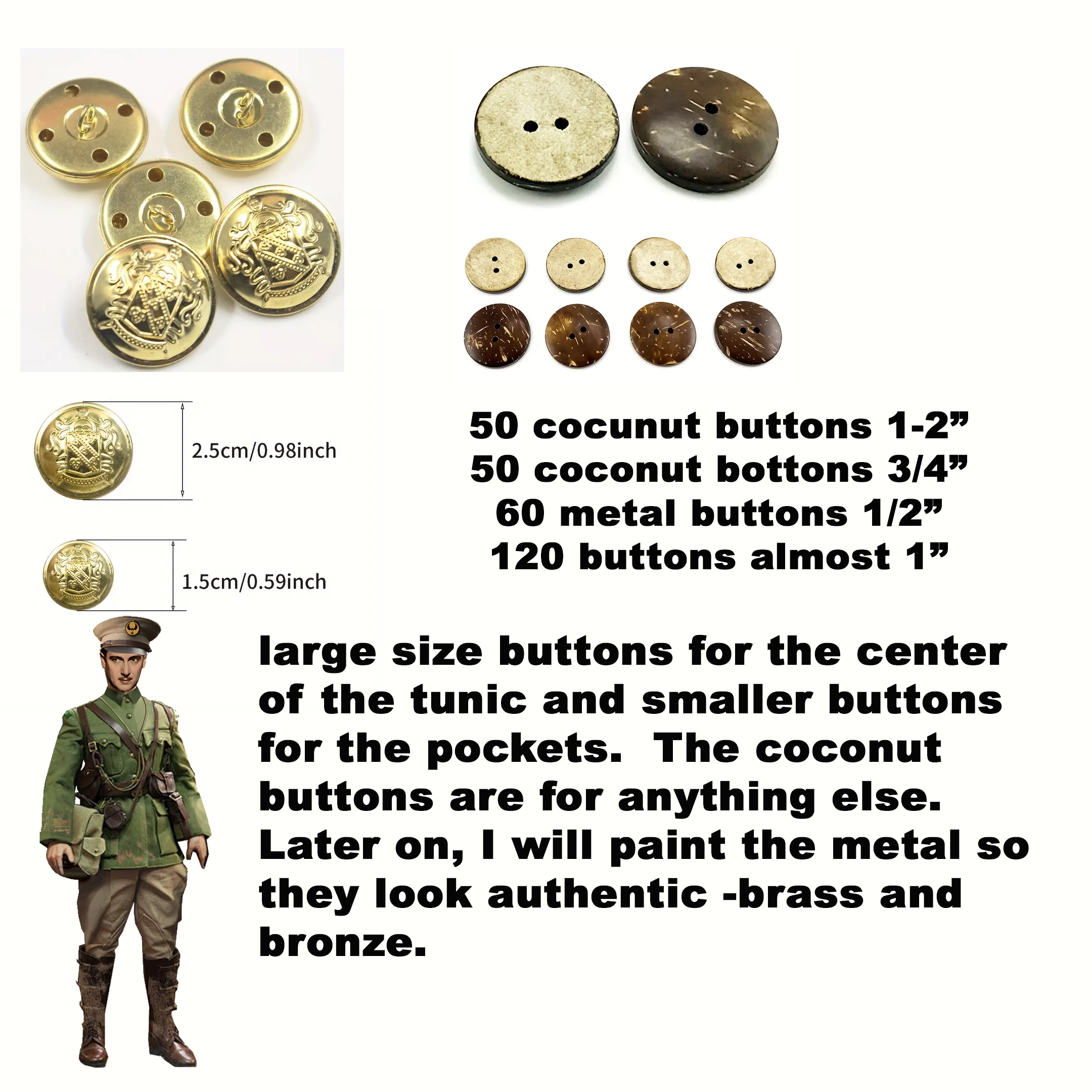 specifications for costumes buttons